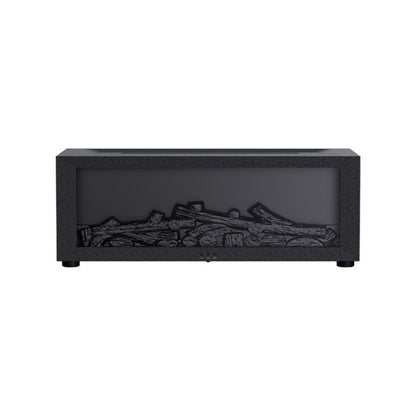 Black fireplace aroma diffuser showing decorative log design, unlit