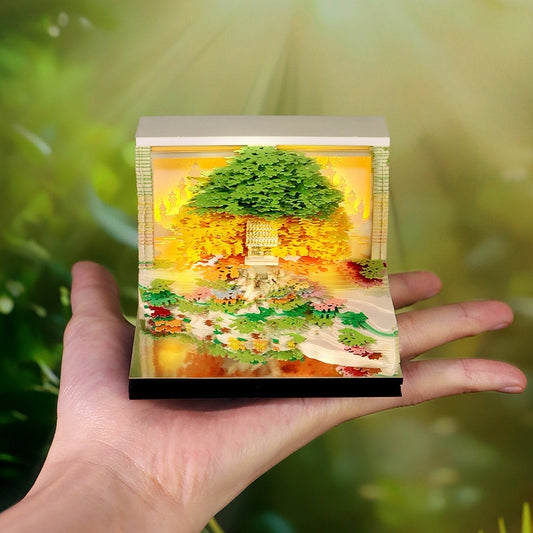 3D treehouse memo pad paper sculpture - Green version fully revealed