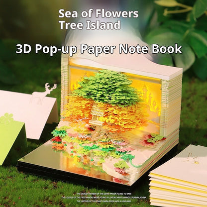 3D treehouse memo pad paper sculpture - Pink version fully revealed
